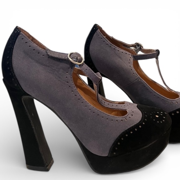 Kiss & Tell Shoes - Kiss & Tell black velvet platform t-strap heels 1920s 1940s vintage style rock